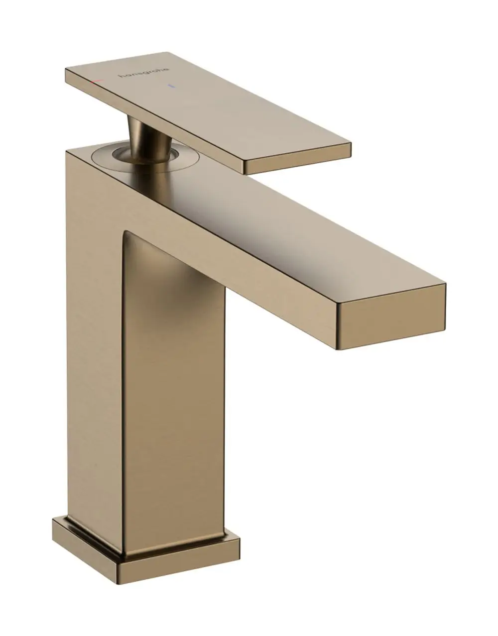 Einhebel-Waschtischmischer in Brushed Bronze von Hansgrohe. Die Armatur hat eine rechteckige Form und einen flachen Bedienhebel. Ideal für moderne Badezimmer.